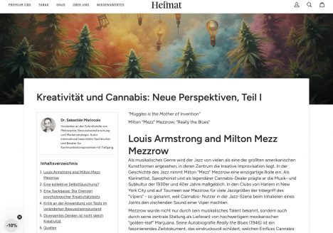 Screenshot des Artikels "Kreativität und Cannabis" von Sebastian Marincolo